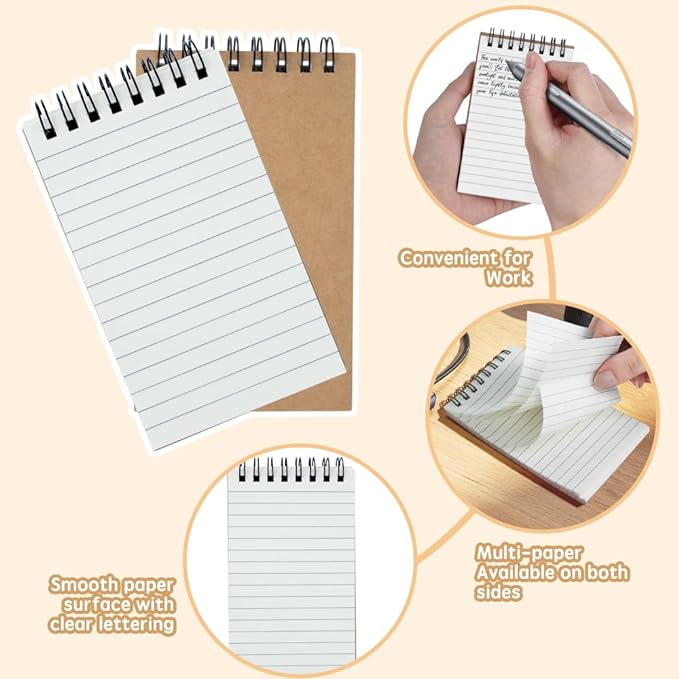 wavamawa Pocket Notebooks, 3x5 Small Notepads, Mini Top Spiral Notebook, Little Size, Lined College Ruled Paper, Tiny Memo Pads for Home, Office, Work, School, Meeting, or Travel,6 Pack