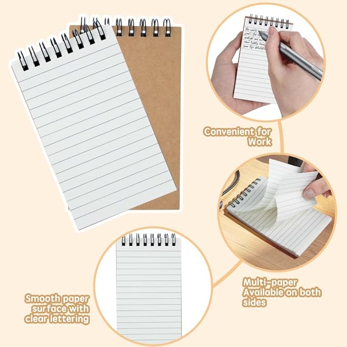 wavamawa Memo Pads 24 packs, Small 3x5 Spiral Notepads, Office Style Mini Notebook, Small Notepad Pocket Size, Pocket Notebooks for Home, College, Work or School - Lined College Ruled Paper