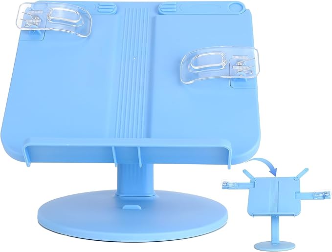 Kids Book Stand, Adjustable Reading Holder with Thick Base, Foldable Reading Stand with Page Clips, for 8.5"×11" or Smaller, Gift for Children's Day, Blue