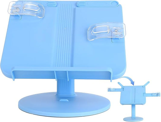 Kids Book Stand, Adjustable Reading Holder with Thick Base, Foldable Reading Stand with Page Clips, for 8.5"×11" or Smaller, Gift for Children's Day, Blue