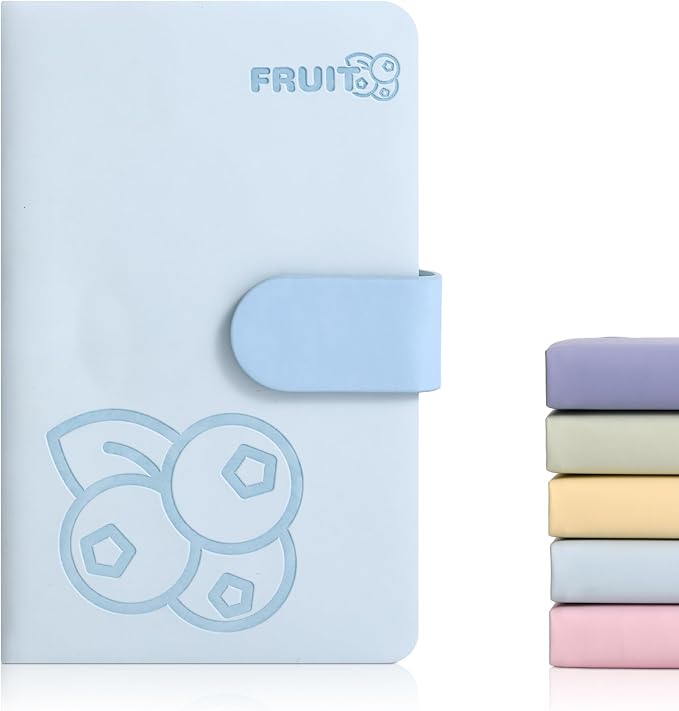 BOBO RABBIT Blank Journal Small Pocket Leather Notebook No Lines for Drawing Plain Sketch Book Cute Cartoon Fruit Blueberry Unlined Journal for Travel Work School, 200 Pages, 3.7"X5.9"