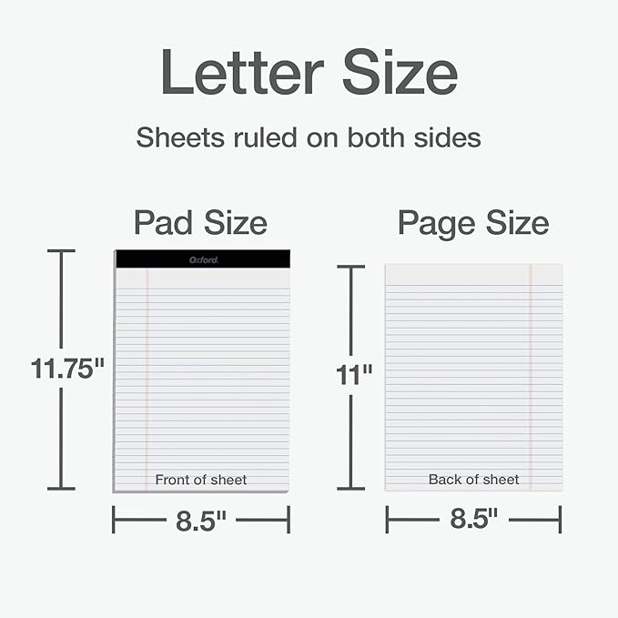 Oxford Legal Pads,Note Pads,50 Legal Ruled 8.5" x 11" Sheets,Bright White Paper with Firm Back,Professional-Legal and Office Notepads,(Pack of 72)