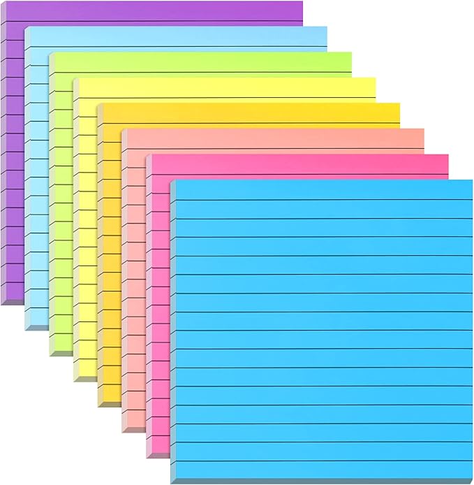 Qeeenar 8 Pads Big Sticky Notes 11 x 11 Inch Lined Jumbo Large Sticky Notes for Wall,Giant Strong Power Memo Square Post for Office, 25 Sheets/Pad(Bright Color)
