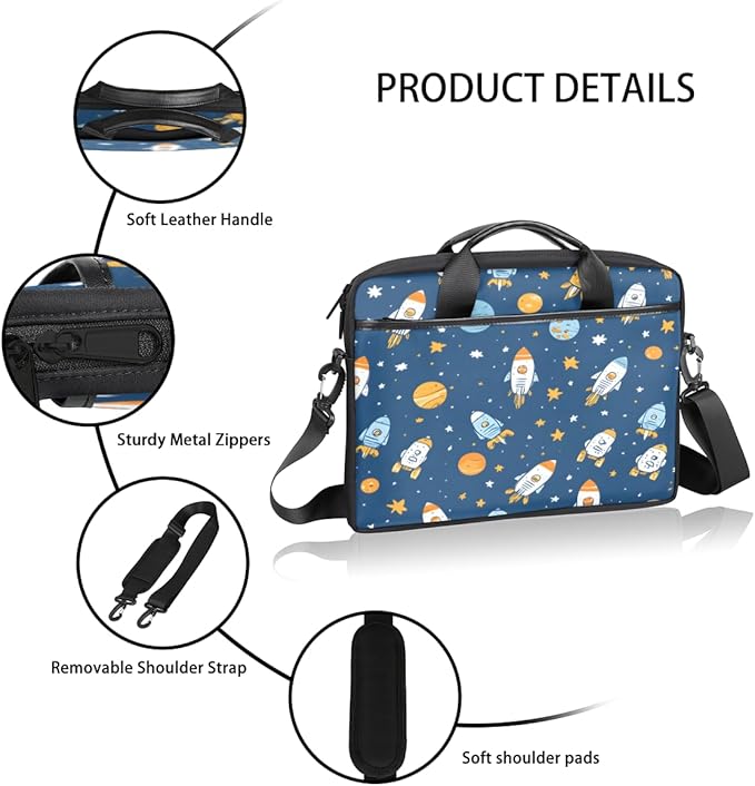 Cartoon Rocket Laptop Sleeve Case for 13-15 inch Computer Bag Protective Laptop Handle Bag for Women Men