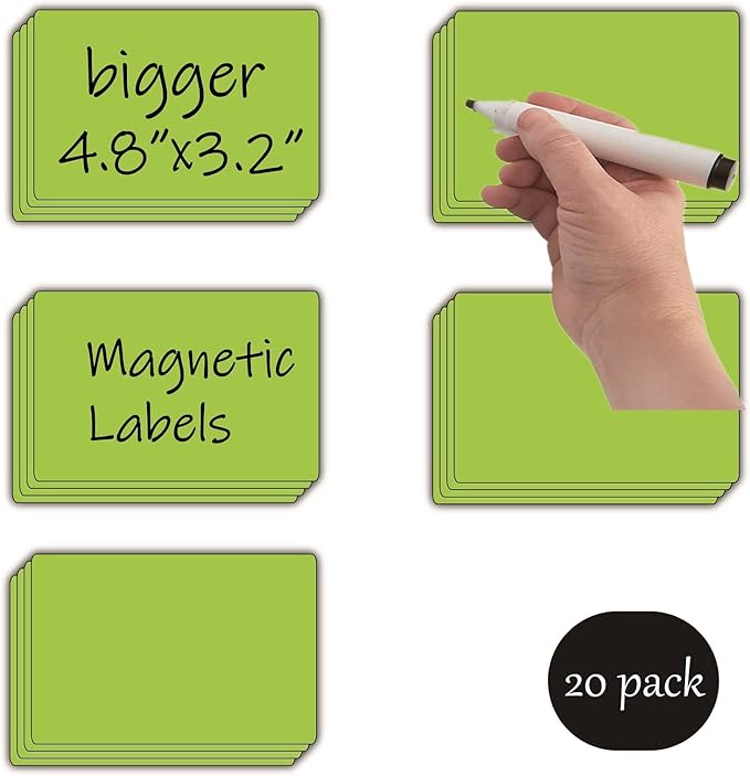 STTMGN Dry Erase Big Magnetic Labels (4.8x3.2,Pack of 20),Large Write On Magnets Name Plates Sticker,Waterproof/Reusable for Refrigerator&Lockers&Whiteboard&Cabinet(Green)
