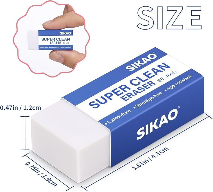 White Erasers, 60 Pack Block Pencil Erasers