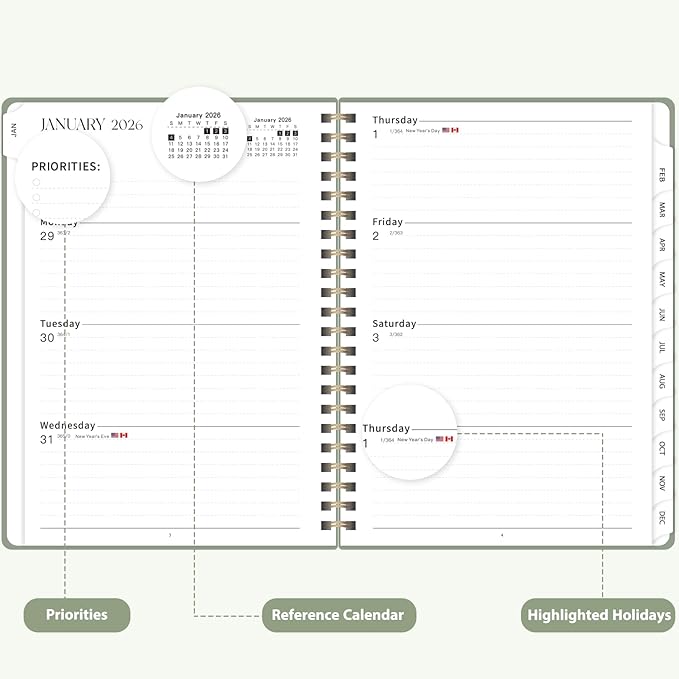 2026 Planner, Weekly and Monthly Calendar Agenda Book, Jan 2026 - Dec 2026, Hardcover Planning Academic Planner for Office School Supplies and Desk Accessories - A5 (6.3'' x 8.5'')