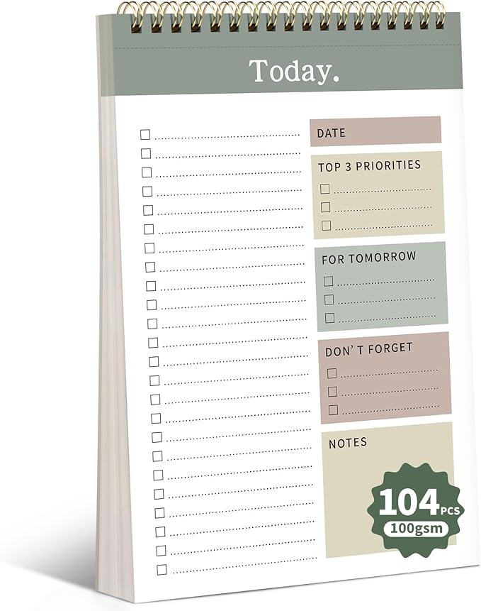 104 Pgs To Do List Notepad, 52 Undated Sheets Duplex-printed Daily Planner For Work Home School Office Desk Accessories Supplies & Goal Setting Tasks -Green
