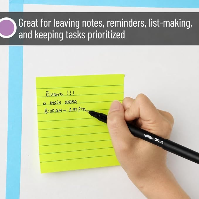 Mr. Pen- Lined Sticky Notes, 4" x 4", 12 Pads, 45 Sheets/Pad, Pastel Color