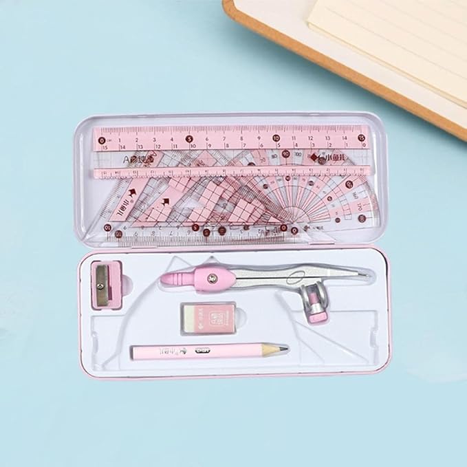 Premium Geometry Drawing Kit with Eraser and Set, Pink, 7.17x3.11in