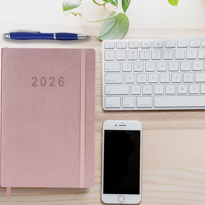 2026 Planner - Weekly and Monthly Planner, Jan 2026 - Dec 2026, Holidays, Contacts and Notes Pages, Vegan Leather Cover, Elastic Closure, 5.5”x8.25”, Rose Gold