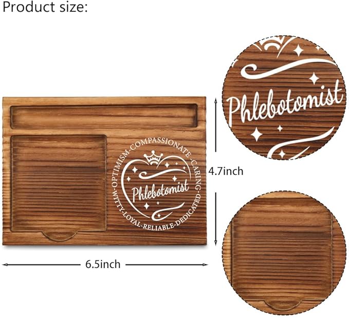 THRXOBN Desk Organizer for Phlebotomists & Healthcare Professionals - Natural Wood with Slots for Notes, Pens, and Small Office Supplies – Practical & Stylish Workspace Solution,WSH35
