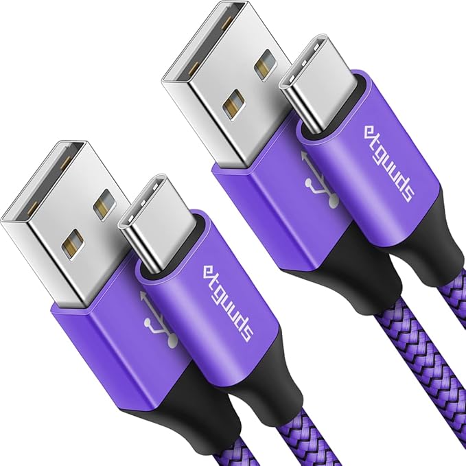 etguuds Purple Long USB A to USB C Cable 10ft, 2-Pack Fast Charging Type C Charger Cord for iPhone 17 16 15 Pro Max Plus Air 16e, Samsung Galaxy S25 S24 S23 S22 S21 S20 Note 20 A17 A16 A15 A26 A36 A56