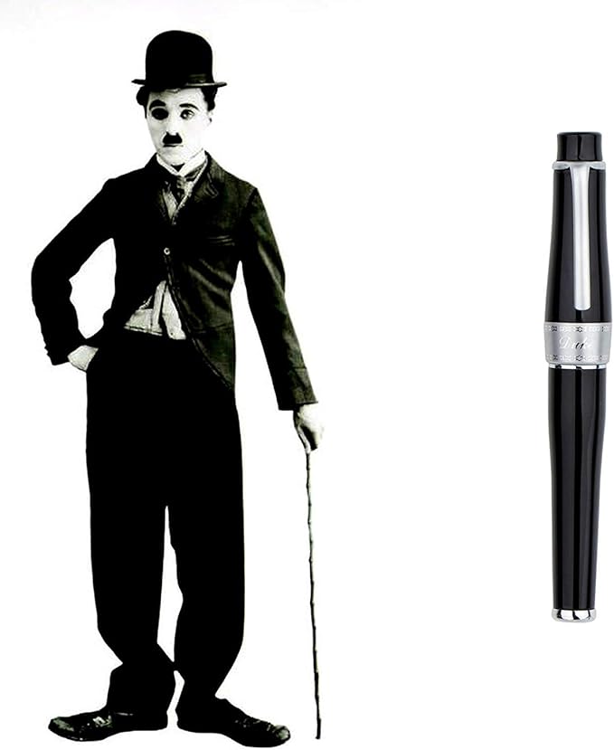 Asvine Duke Charlie Chaplin Fountain Pen Fine Nib, Unique Design Collection Black Heavy Pen with Pouch