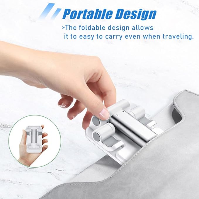 2 Pcs MT-6 Cell Phone Holder, Adjustable Angle and Height, Anti-Slip Silicone Pad, Foldable and Portable, Compatible with 4-8 Inch Devices