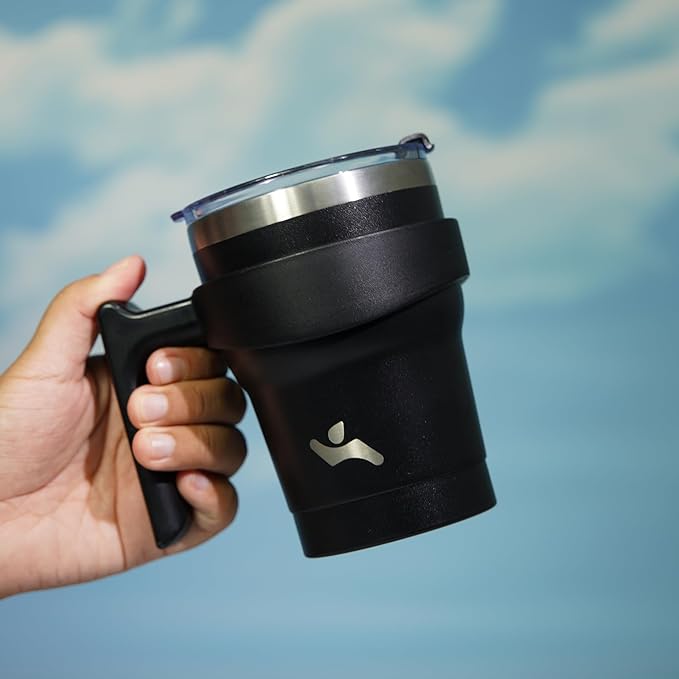 Konokyo 10 oz Tumbler with Handle and 2 Straw 2 Lid, Insulated Water Bottle Stainless Steel Vacuum Cup Reusable Travel Mug,Black