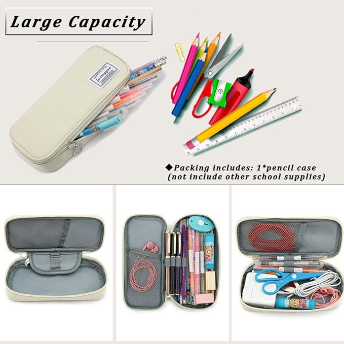 FUXINGYAO Pencil Case, Multi- Slot Pencil Pouch, Portable Pencil Bag, Pen Case for& Office(White)