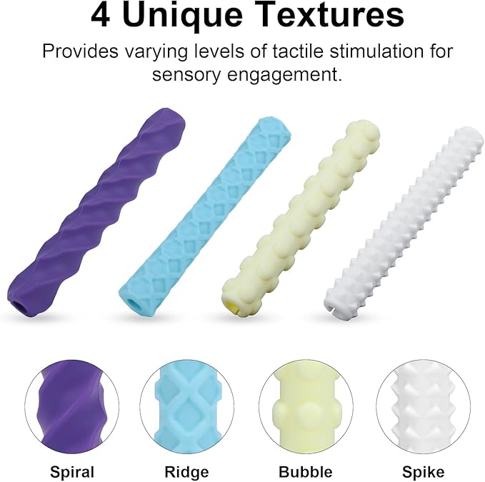 Sensory Pencil Grips for Kids 4 Pack, Quiet Classroom Fidget Toys, Textured Silicone ADHD & Autism Calming Tools, Anxiety Relief Item for Adults & Teens, Christmas Stocking Stuffers Gifts