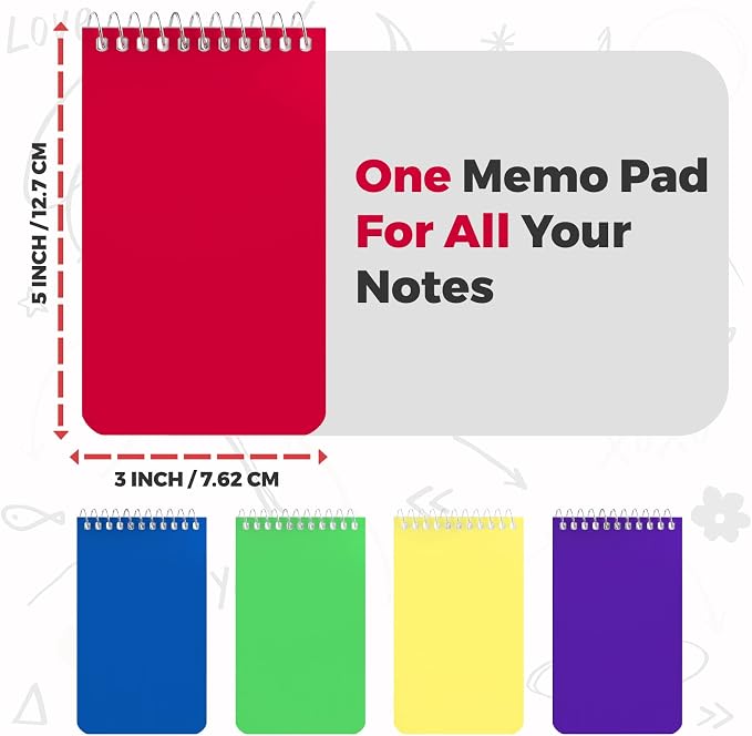 Alitte Small Notebooks, Spiral Notepads 3x5 - (Bulk Pack of 25) Pocket Notebook, Memo Pads For Home, Office, College, School - Lined College Ruled Paper - 5 Colored Notebooks, 75 Sheets Per Notebook