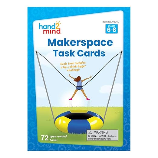 hand2mind Makerspace Task Cards, Grades 6-8, STEM Challenge Cards, STEM Classroom Centers, Makerspace Supplies, Middle School Science Classroom Supplies, STEM Kids Learning Activities