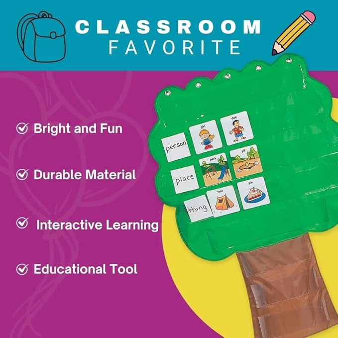 Fun Express Tree Pocket Chart – Over 3 Feet Tall with 8 Large Pockets – Teacher Child Educational Activities Classroom Organization – Learning Visual Aids Daily Schedules Interactive Display – 1 Piece
