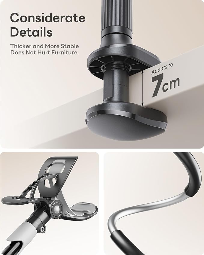 SAIJI Gooseneck Bed Phone Holder, Flexible Long Arm Phone Mount for Desk, Clip Bracket Clamp Stand, iPhone Stand, Mobile Cell Phone Stand Document Camera Nintendo Switch (Black)