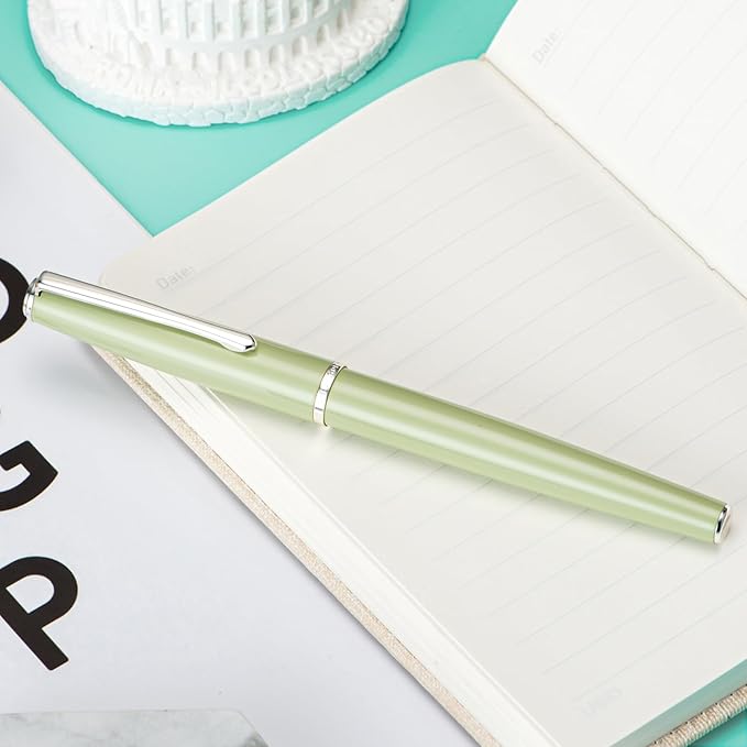 Hongdian 920S Fountain Pen Grass Green Metal Pen, Iridium M Nib Classic Pen with Ink Converter