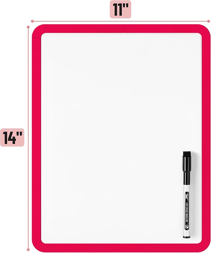 Mr. Pen- Dry Erase Board, 14” x 11” with a Black Dry Erase Marker, Red Frame, Small Mini White Board for Students, Fridge, Wall, Locker, Includes Double Sided Tapes