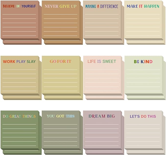 Yinder 24 Pcs Inspirational Sticky Notes Cute Motivational Sticky Notes Pad End of Year Employee Appreciation Gifts Bulk for Teacher Nurse Coworkers Office Supplies 3 x 3'' (Motivational,Boho)
