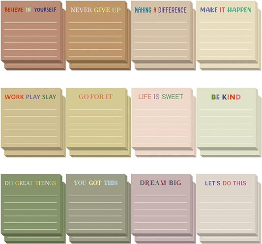 Yinder 24 Pcs Inspirational Sticky Notes Cute Motivational Sticky Notes Pad End of Year Employee Appreciation Gifts Bulk for Teacher Nurse Coworkers Office Supplies 3 x 3'' (Motivational,Boho)