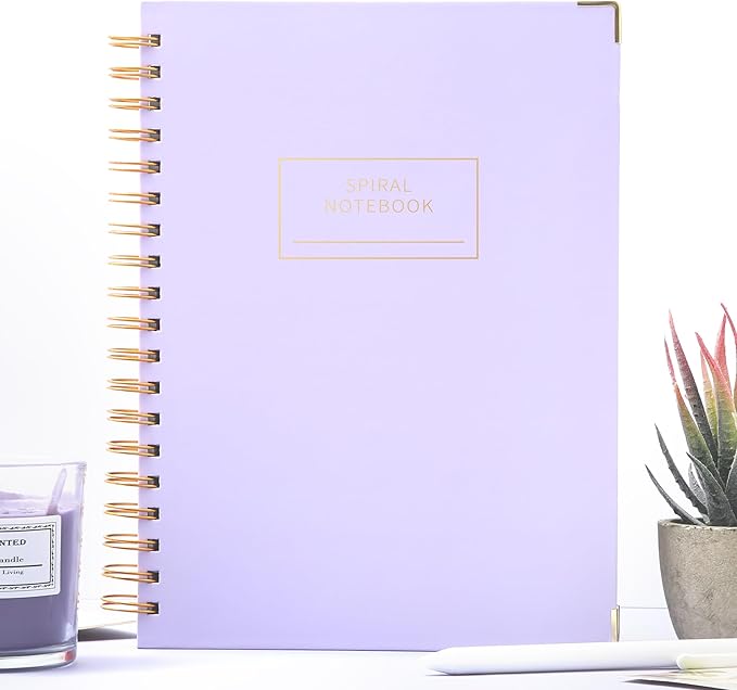 Yoment 2 Pack 5 Subject Notebook College Ruled, Hardcover Spiral Notebooks for Work School, B5 Multi Subject Notebook with Tabs Dividers, 240 Pages Lined Journal for Women Men, Pink&Purple