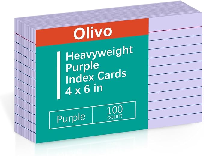 Purple Index Cards 4x6 Lined Ruled Flash Note Cards 100 Count, 220 GSM Heavy Weight
