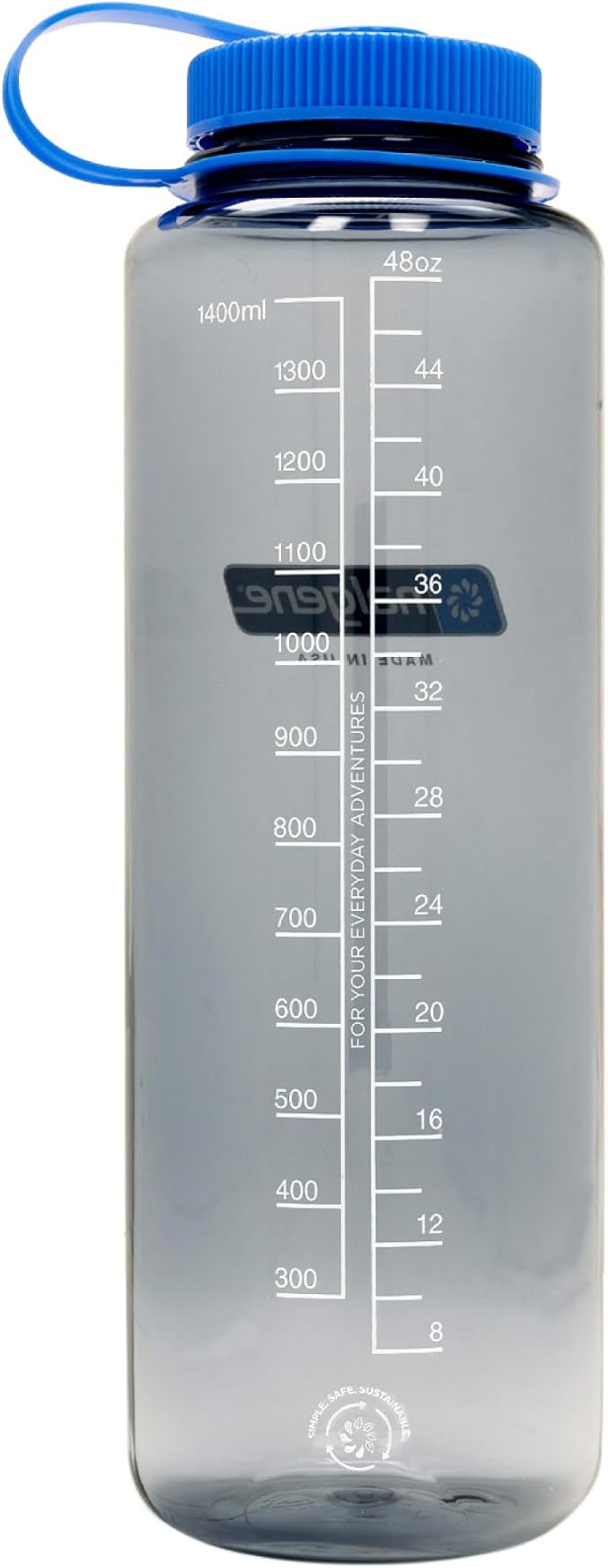 Nalgene 48 oz Wide Mouth Silo Water Bottle | BPA-Free, Durable & Leak Proof, Large & Lightweight for Hiking, Gym & Sports, Grey (Pack of 6)