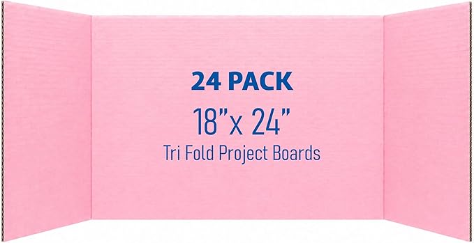 Flipside Products 18" x 48" Pink Project Boards, Pack of 24, Trifold, Presentation Board, DIY Projects, Small Display, Science Fair, Classroom, Clubs, 4H, Graduation