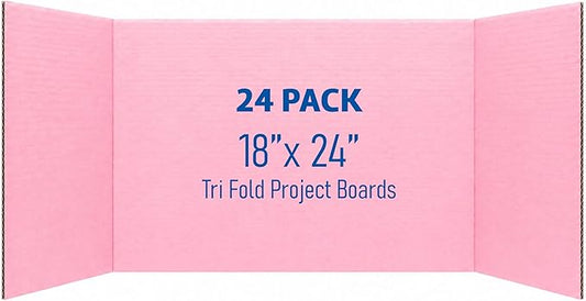 Flipside Products 18" x 48" Pink Project Boards, Pack of 24, Trifold, Presentation Board, DIY Projects, Small Display, Science Fair, Classroom, Clubs, 4H, Graduation