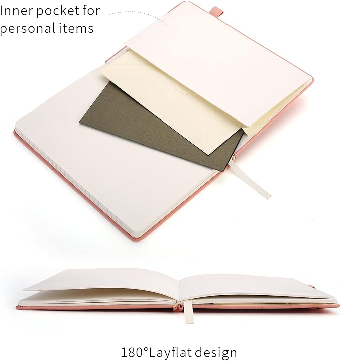 Lined Journal Notebooks with Pen Loop, Hardcover Notebook Journal for Work, 100Gsm Premium Thick Paper with Inner Pocket, Medium 5.7''''x8.4'''', ?Pink, Ruled, 1 Pack