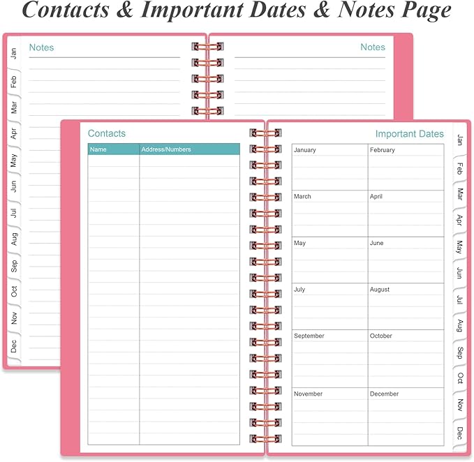 2026-2027 Monthly Planner - January 2026 - June 2027, Two Pages Per Month, 18 Monthly Calendar/Planner with Tabs, Strong Twin-Wire Binding, Inner Pocket, 3.75" x 6.5", Pink