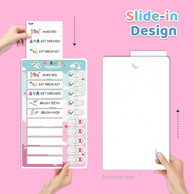 Upgraded 2 in 1 Bedtime/Morning Routine Chart - Magnetic Chore Chart, Cute Visual Schedule Board, Dry Erase Checklist for Kids & Toddlers