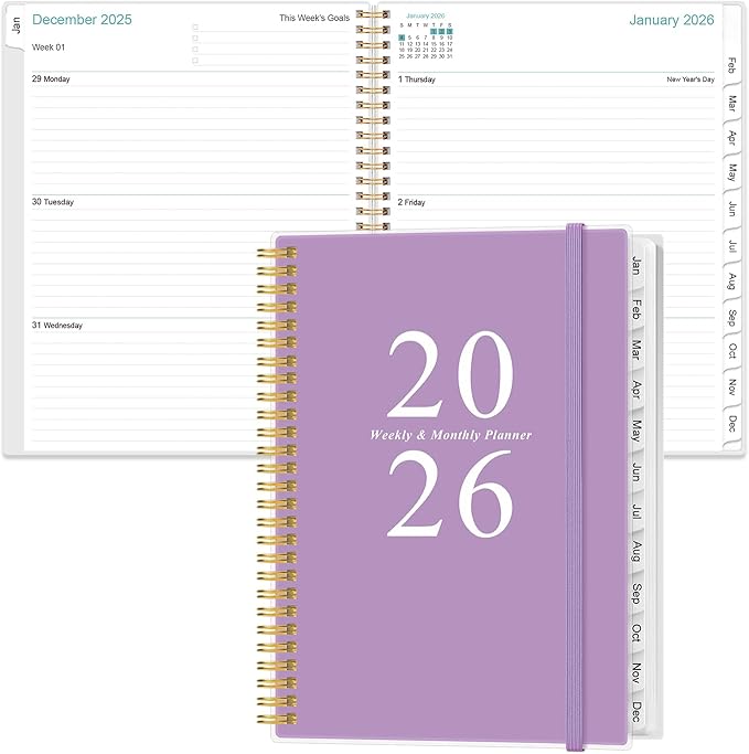 2026 Planner - Academic Planner 2026 from January 2026 to December 2026 with 12 Monthly Tabs, Flexible Cover, Inner Pocket, 8.5" x 11", Purple