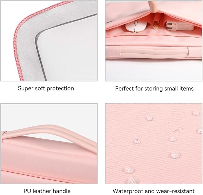 LANDICI 360°Laptop Sleeve Case 14 15 Inch Compatible with MacBook Air 15 M2/M3/M4 2022-2025, MacBook Pro 15, Hp chromebook 14, Waterproof Computer Bag Cover with Handle, Pink
