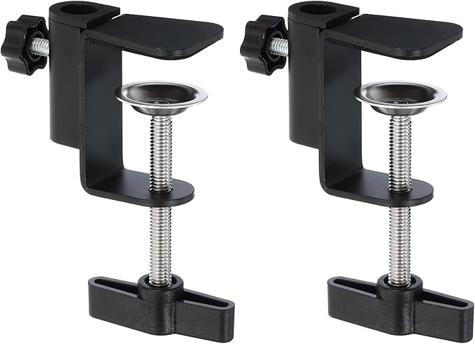 PATIKIL 0.49" Hole Dia. Desk Clamp, 2 Pcs Universal C-Clamp Base with Adjustable Screw for Microphone Mic Arm Table Lamp Mount Holder, Black