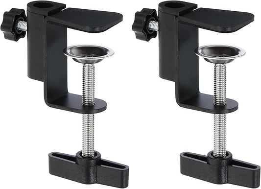 PATIKIL 0.49" Hole Dia. Desk Clamp, 2 Pcs Universal C-Clamp Base with Adjustable Screw for Microphone Mic Arm Table Lamp Mount Holder, Black
