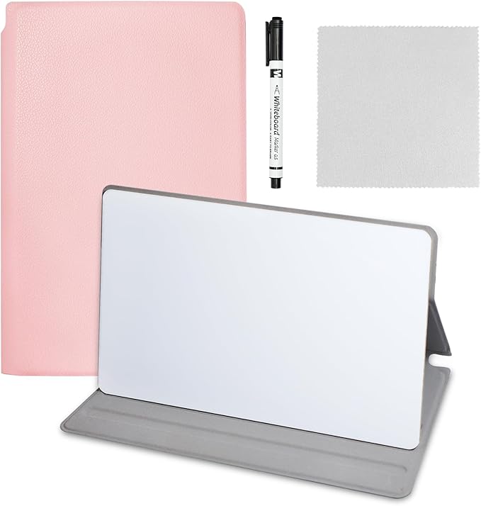 Portable Small Dry Erase Board | Handheld Whiteboard Reusable White Board Dry Erase Notebook | Standable Desktop Notepad | Home Office Study Essentials-PU Cover Writing Board 9.5" x 6.6"