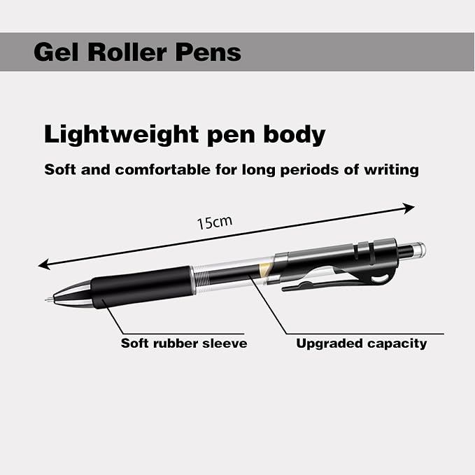 50 Pcs Black Ink Pens 0.5mm Fine Point Gel Pens with Super Soft Grip Ball Point Pen Retractable School Office Supplies（20 Black, 15 Red, 15 Blue）
