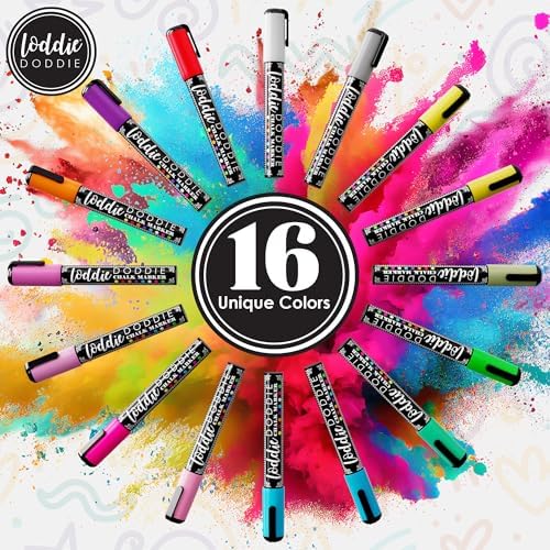 Loddie Doddie Chalk Markers - Pack of 32, Reversible 6mm Tips - Vibrant Chalkboard Designs with Chalkboard Markers - Easy Erase on Glass & Whiteboards with Dry Erase Pen