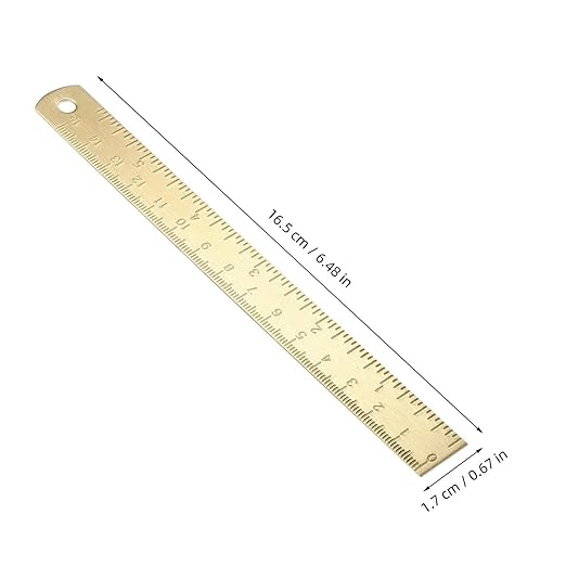 Brass Ruler, Metal Drawing Ruler Gold Straight Unisex Learning Measuring Bookmark Stationery for School Office Math Geometry Drafting Tools and Kits