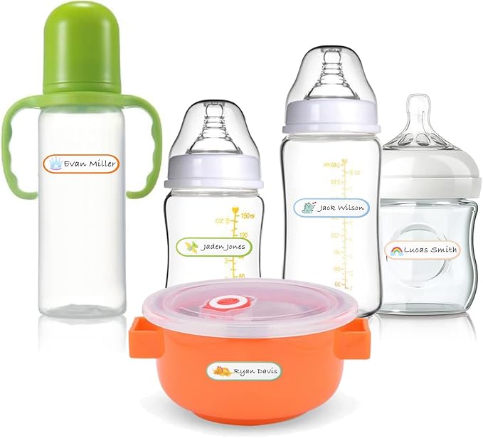 Waterproof Baby Bottle Labels for Daycare, 80PCS School Name Label Stickers for Kids Stuff Personalized, Self Laminating, Dishwasher Safe, Preschool Toddler Name Tags for Sippy Cup Water Bottle