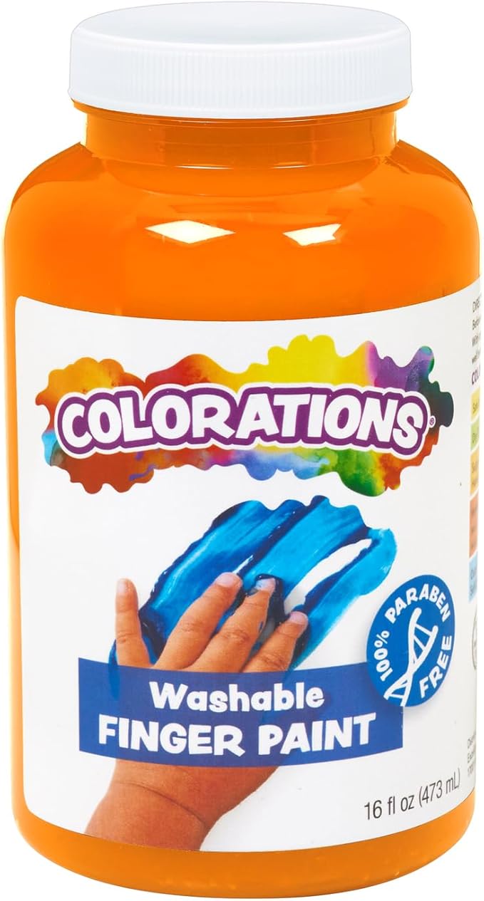 Colorations Washable Finger Paints, 16 fl oz, Orange, Non-Toxic, Creamy, Vibrant, Kids Paint, Craft, Hobby, Fun, Art Supplies, Young kids, finger painting, hand painting
