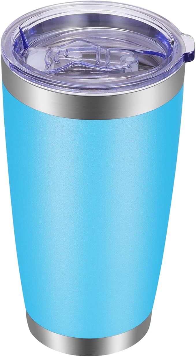VEGOND 20oz Tumbler with Lid and Straw Stainless Steel Tumbler Cup Vacuum Insulated Double Wall Travel Coffee Mug Powder Coated Coffee Cup, Sky Blue, 1 Pack