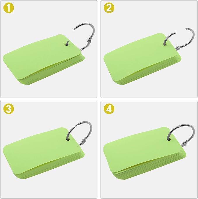 300 Pcs Index Cards with Ring, 2" x 3.5" Green Blank Flashcards for Studying, Vocabulary, Memos, Bookmark,Greetings (Green)